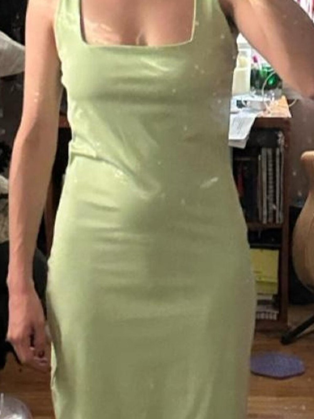 Light Green Square Neck Bodycon Midi Dress
